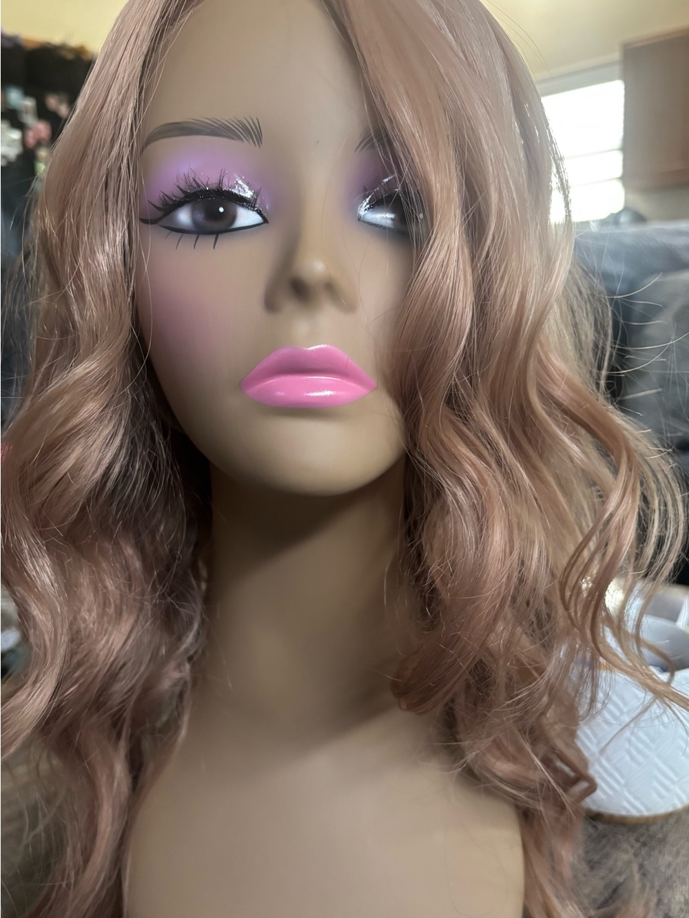 Rosy Pink Wavy Synthetic Wig for Women